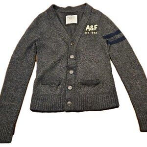 Y2K Abercrombie And Fitch Gray Varsity Embroidered Wool Cardigan, Womens Large